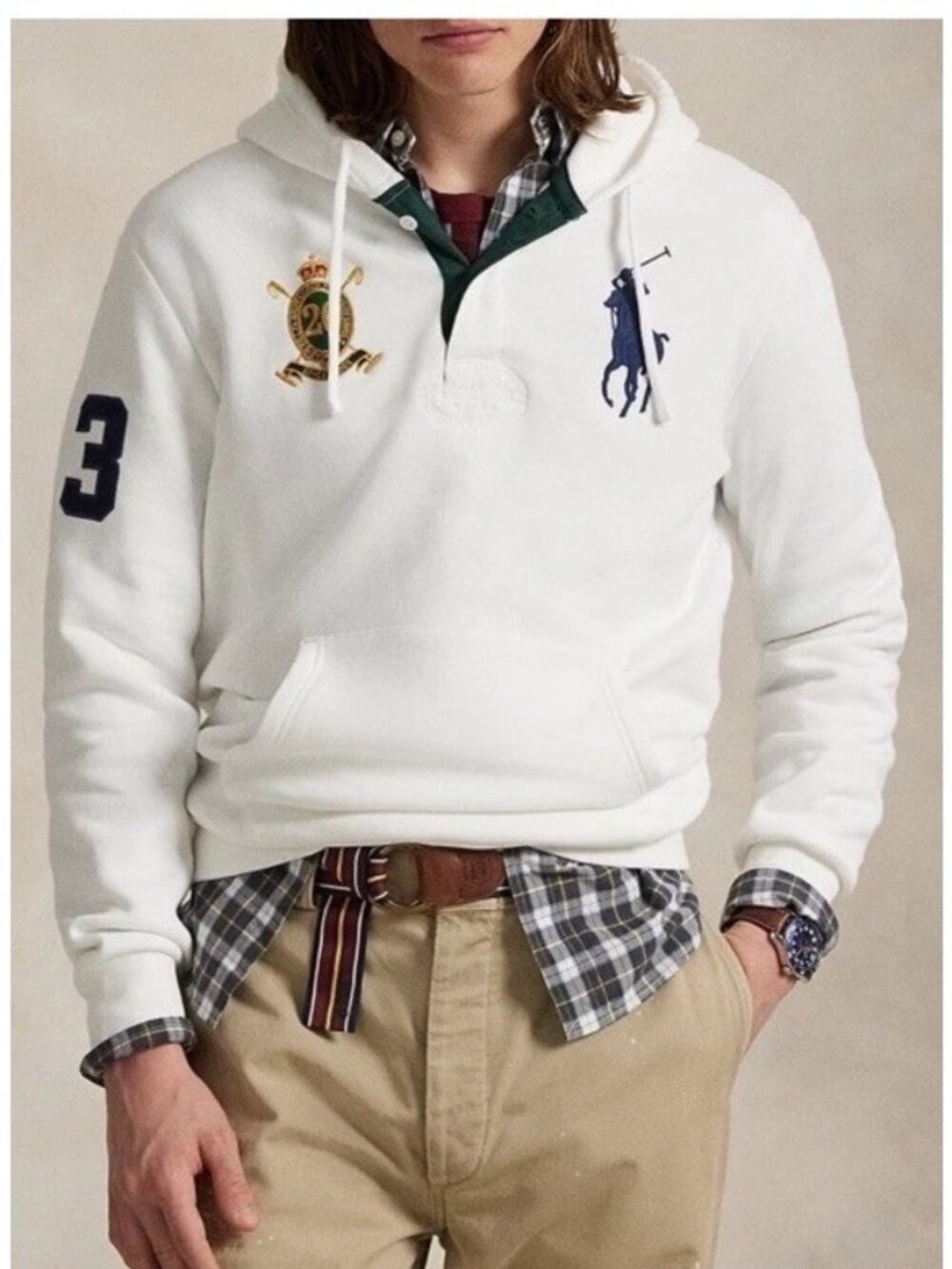 Polo Ralph Lauren White Big Pony 20th Anniversary Crest Hoodie Sweatshirt 3XLT
